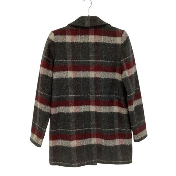Sezane Octave Coat In Burgundy Gray Tiles Size 8 Plaid Double Breasted Jacket - Picture 6 of 11